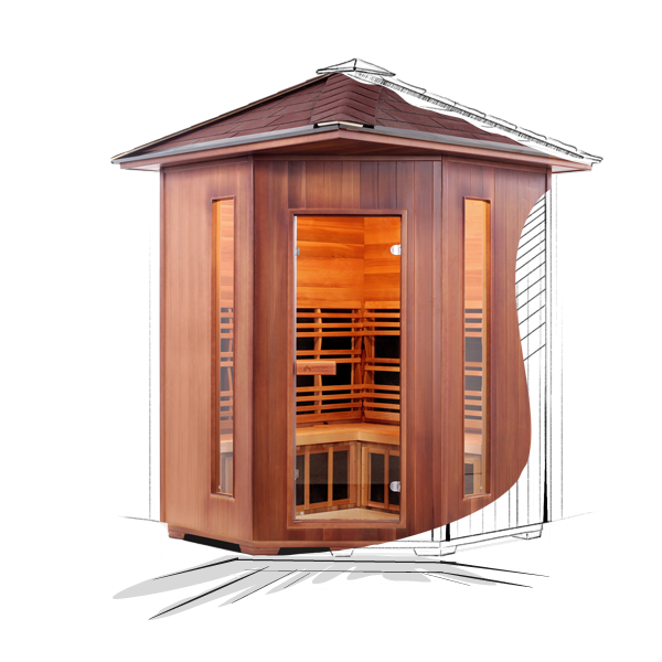 Corner person infrared saunas by Enlighten