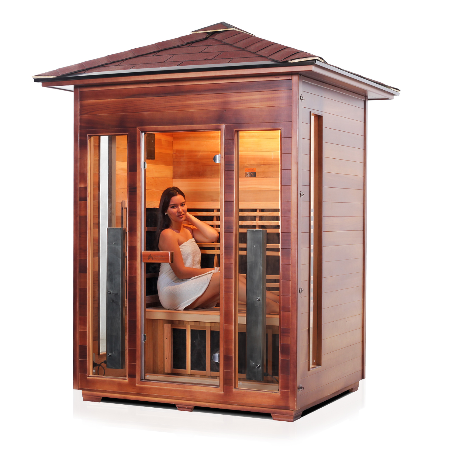 3 Person Outdoor Infrared Sauna Rustic Series Enlighten Saunas   R3P2 N3os N7 