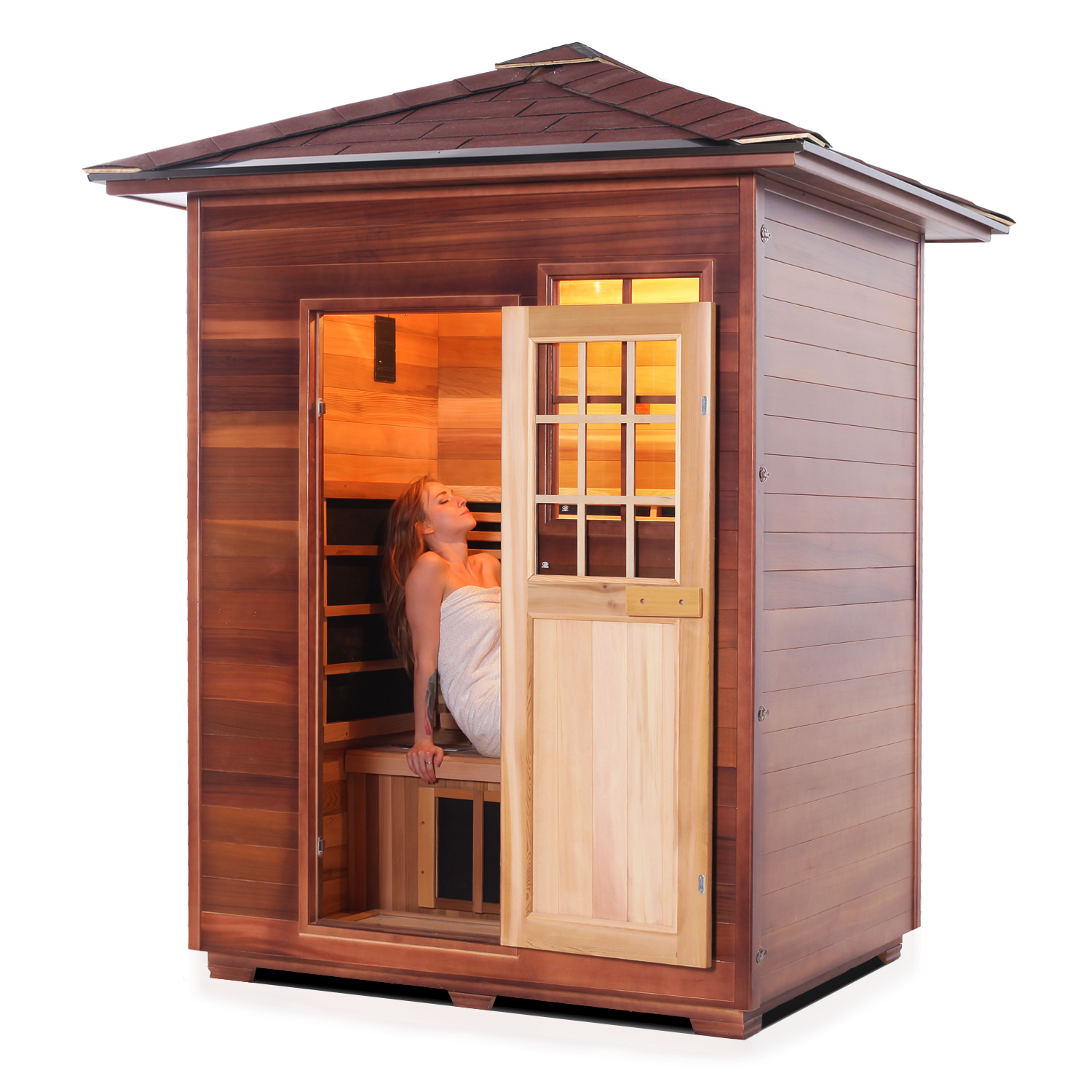 Radiant 3 person Outdoor infrared sauna Sierra series Enlighten saunas
